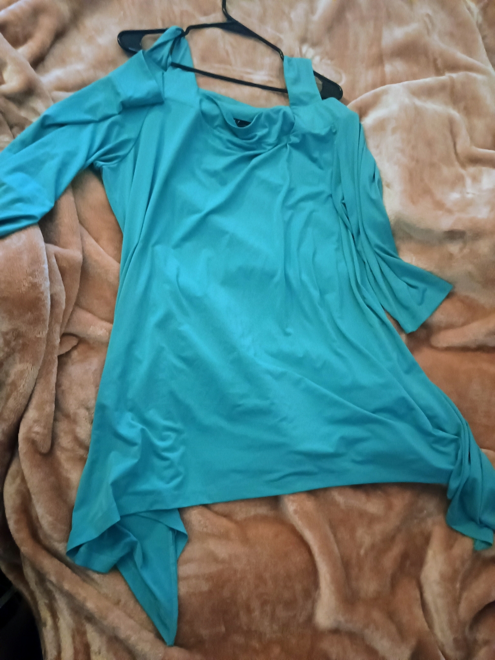 Midnight Velvet Teal Cold-Shoulder Asymmetrical Top
